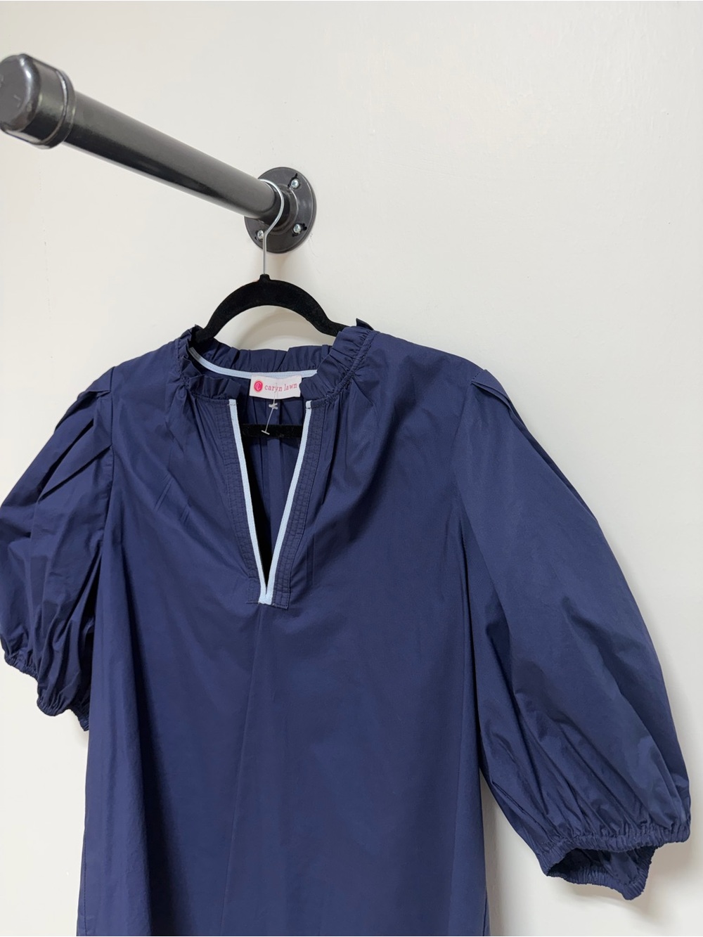 Caryn Lawn Navy Blue Puff Sleeve Popover Blouse
